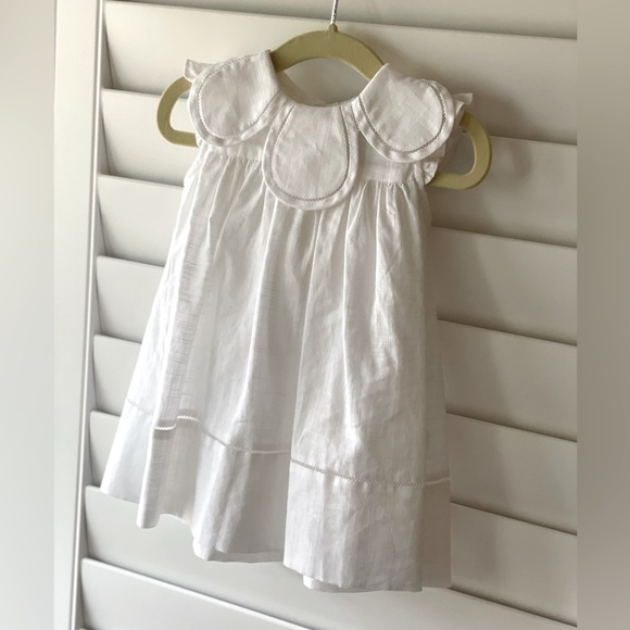 Sophie & Lucas Girls Pumpkin Embroidery Ruffle Dress - White with Blue